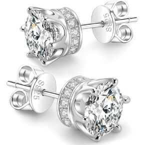 Moissanite Stud Earrings 1.2-2.4 Carat D Color VVS1 Lab Cultured Diamond 925 Sterling Silver Earrings 18K Gold Plated Hypoallergenic Friction Back Earrings for Women Men Wedding Jewelry