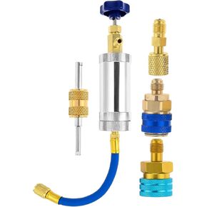 Mtsooning AC Oil Dye Injector Kit, Oil Filling Syringe with 1/2" Male and 1/2" Female,R1234YF & R134A Low Side Quick Couplers,R410 Mini Split Adapter,2 OZ Refrigerant Hand Turn HVAC Dye Oil Injector