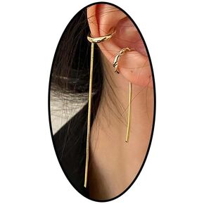 Gold Tassel Ear Cuff Earring Set for Women Minimalist Geometric Zircon Long Fringe Chain Non Piercing Clip On Earrings Trendy Statement Jewelry Gift