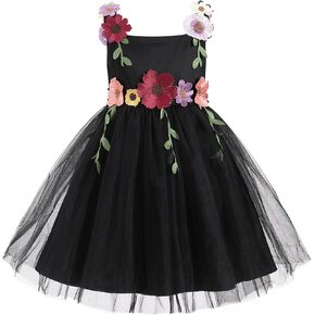IDOPIP Toddler Baby Embroidery Flower Girl Dress for Kids Wedding Pageant Party Prom Gown Communion Birthday Tulle Dresses