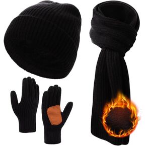 Men's Oversize L/XL/XXL Beanie Hat for Big Heads - Winter Warm Beanie Hat Touchscreen Gloves Long Neck Scarf Set