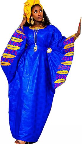 African Bazin Boubou Royal Blue Basin Rich Dashiki Senagal Mali Basin Robe Nigeria Women Wedding Party Bride Dress in Saudi Arabia