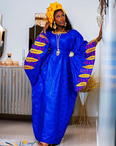 African Bazin Boubou Royal Blue Basin Rich Dashiki Senagal Mali Basin Robe Nigeria Women Wedding Party Bride Dress in Saudi Arabia