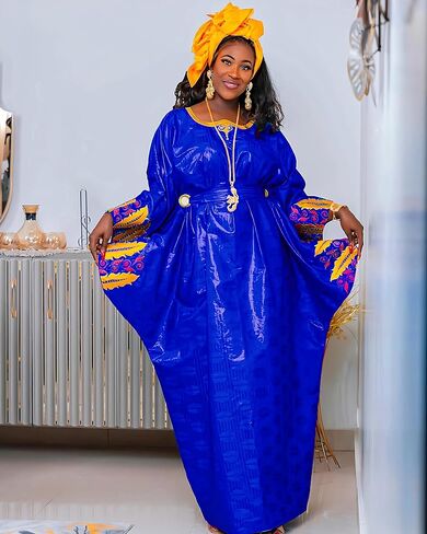 African Bazin Boubou Royal Blue Basin Rich Dashiki Senagal Mali Basin Robe Nigeria Women Wedding Party Bride Dress in Saudi Arabia
