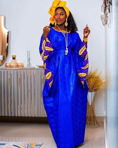 African Bazin Boubou Royal Blue Basin Rich Dashiki Senagal Mali Basin Robe Nigeria Women Wedding Party Bride Dress in Saudi Arabia