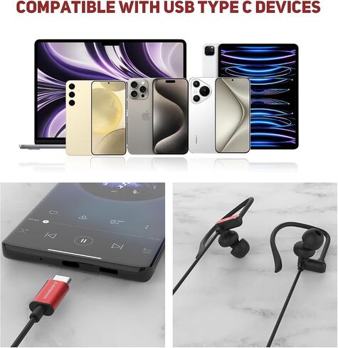 USB C Headphones with Microphone Wired USB C Earphones for Sports and Running Type C Earbuds Hooks Volume Control, Compatible with iPhone 15, Samsung, Google and Other Type C Smart Phone, Rose Gold in Saudi Arabia