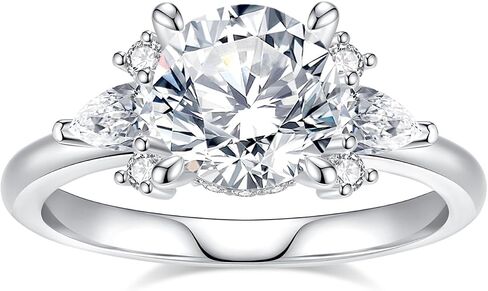 Moissanite Engagement Rings for Women,D Color VVS1 Moissanite 3-Stone Ring 18K White Gold Plated 925 Sterling Silver Wedding Ring in Kuwait