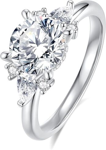 Moissanite Engagement Rings for Women,D Color VVS1 Moissanite 3-Stone Ring 18K White Gold Plated 925 Sterling Silver Wedding Ring in Kuwait