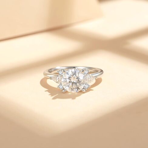 Moissanite Engagement Rings for Women,D Color VVS1 Moissanite 3-Stone Ring 18K White Gold Plated 925 Sterling Silver Wedding Ring in Kuwait