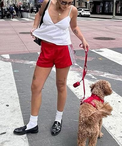 Women Athletic Sweat Shorts Side-Striped Y2k Summer Elastic Waist Workout Loose Wide Leg Lounge Shorts with Pockets in Kuwait