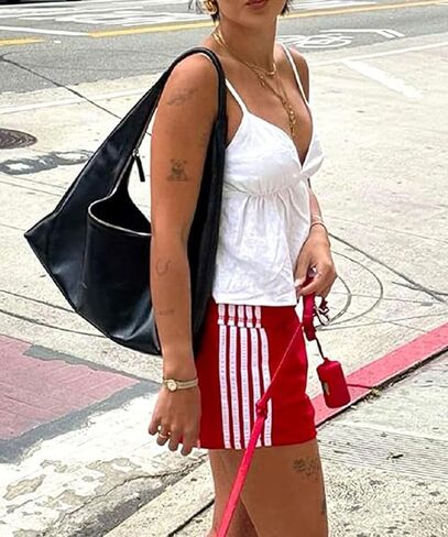 Women Athletic Sweat Shorts Side-Striped Y2k Summer Elastic Waist Workout Loose Wide Leg Lounge Shorts with Pockets in Kuwait