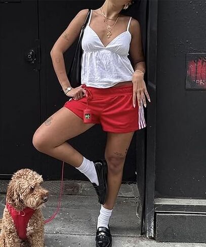 Women Athletic Sweat Shorts Side-Striped Y2k Summer Elastic Waist Workout Loose Wide Leg Lounge Shorts with Pockets in Kuwait