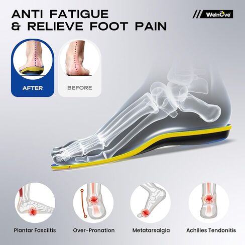 Welnove Plantar Asciitis Insooles - Sport Arch Super Insooles للجري ، والمشي لمسافات طويلة والوقوف طوال اليوم - امتصاص الصدمات ، كعب تخفيف آلام الكعب ، حافز للأحذية والأحذية (الأزرق ، XL) in Kuwait