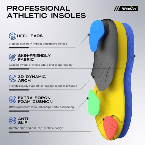 Welnove Plantar Asciitis Insooles - Sport Arch Super Insooles للجري ، والمشي لمسافات طويلة والوقوف طوال اليوم - امتصاص الصدمات ، كعب تخفيف آلام الكعب ، حافز للأحذية والأحذية (الأزرق ، XL) in Kuwait