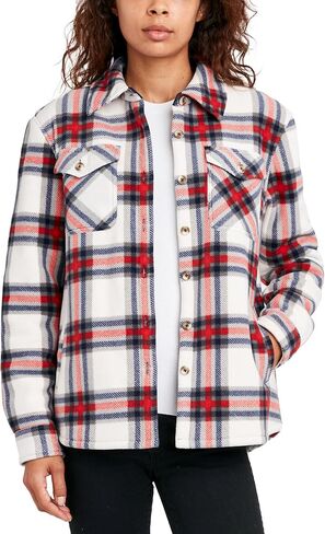 Sage Collective Women Long Sleeve Plaid Super Plush Sherpa مبطنت سترة قميص Fleece مع جيوب in Kuwait