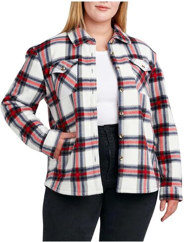 Sage Collective Women Long Sleeve Plaid Super Plush Sherpa مبطنت سترة قميص Fleece مع جيوب in Kuwait