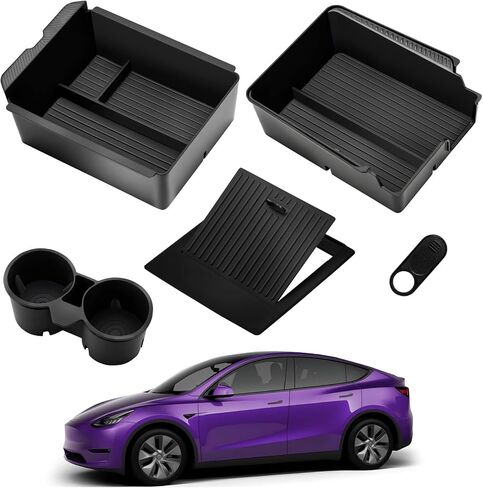 2025 Upgrade Center Console Organizer Tray for Tesla Model Y Accessories 2024-2020/For Tesla Model 3 Accessories 2023-2021 [Slide Smoothly/US Patent] Cup Holder Matte Black in Saudi Arabia