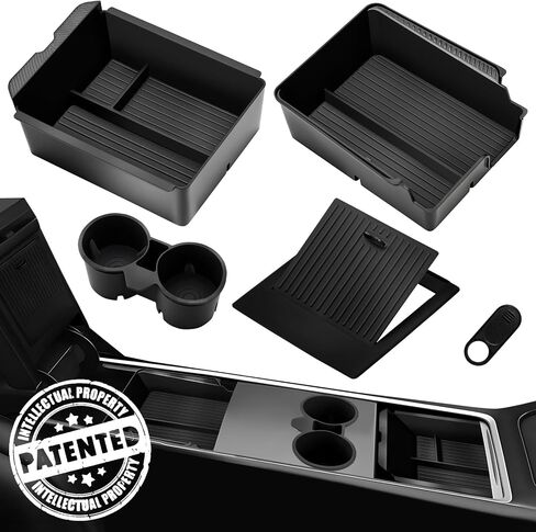 2025 Upgrade Center Console Organizer Tray for Tesla Model Y Accessories 2024-2020/For Tesla Model 3 Accessories 2023-2021 [Slide Smoothly/US Patent] Cup Holder Matte Black in Saudi Arabia