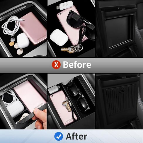 2025 Upgrade Center Console Organizer Tray for Tesla Model Y Accessories 2024-2020/For Tesla Model 3 Accessories 2023-2021 [Slide Smoothly/US Patent] Cup Holder Matte Black in Saudi Arabia