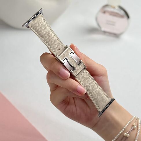 Designer Leather Band Compatible with Apple Watch 49mm46mm45mm44mm42mm41mm 40mm38mm for Women,Dressy Magnetic H Buckle watch bands for iWatch Ultra 2/1/SE/Series 10/9/8/7/6/5/4/3/2/1 in Kuwait