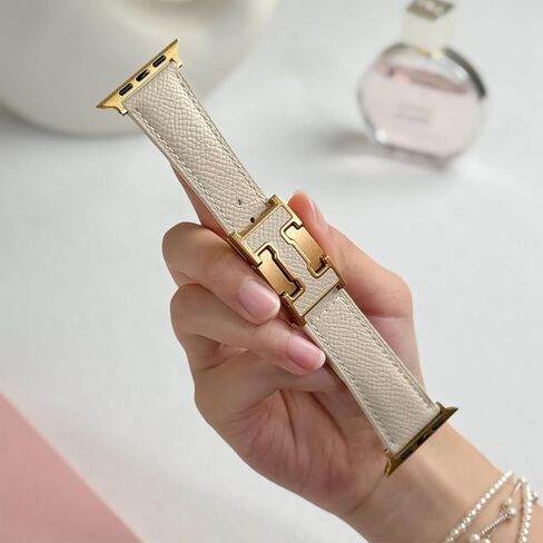 مصمم فرقة جلدية متوفرة مع Apple Watch 49MM46mm45mm4mm4mm41mm4mm 40mm38mm للنساء ، عصابات مشبك H المغناطيسية المتنقلة لـ IWatch Ultra 2/1/SE/Series 10/9/8/7/6/5/5/3/2/1 in Kuwait
