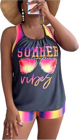Verdusa Women's Plus Size 2 قطعة شاطئية Tankini مجموعة Ombre Cut Out Tank مع السراويل القصيرة in Saudi Arabia