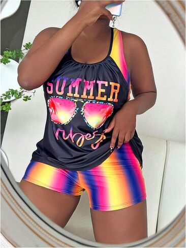Verdusa Women's Plus Size 2 قطعة شاطئية Tankini مجموعة Ombre Cut Out Tank مع السراويل القصيرة in Saudi Arabia