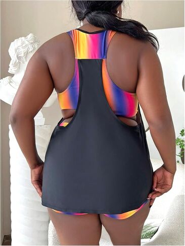 Verdusa Women's Plus Size 2 قطعة شاطئية Tankini مجموعة Ombre Cut Out Tank مع السراويل القصيرة in Saudi Arabia