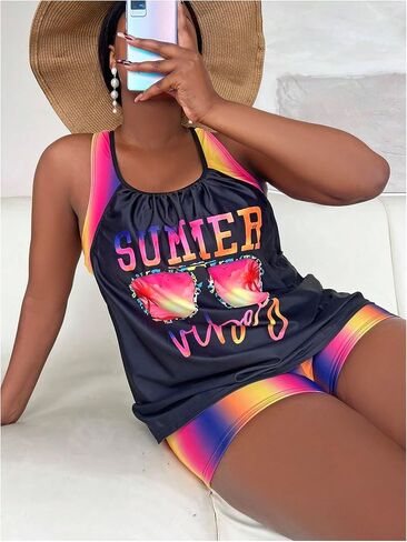 Verdusa Women's Plus Size 2 قطعة شاطئية Tankini مجموعة Ombre Cut Out Tank مع السراويل القصيرة in Saudi Arabia