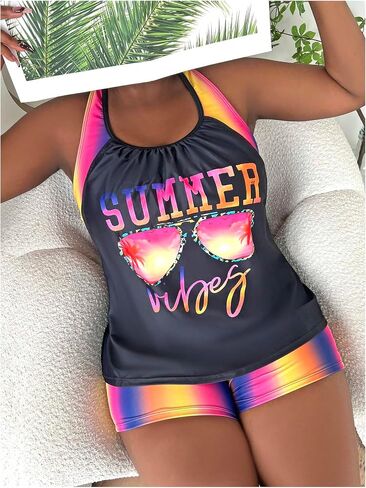 Verdusa Women's Plus Size 2 قطعة شاطئية Tankini مجموعة Ombre Cut Out Tank مع السراويل القصيرة in Saudi Arabia