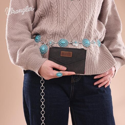 × Wrangler محفظة صغيرة للنساء مصممة Bifold Wallet Women's Wallets ، وحالات البطاقات ومنظمي الأموال ، والبني in Saudi Arabia
