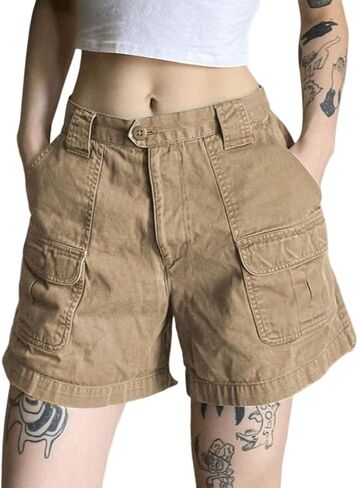 Womens High Waisted Cargo Denim Shorts Loose Fit A Line Jean Shorts for Teen Girls with Pockets in Saudi Arabia