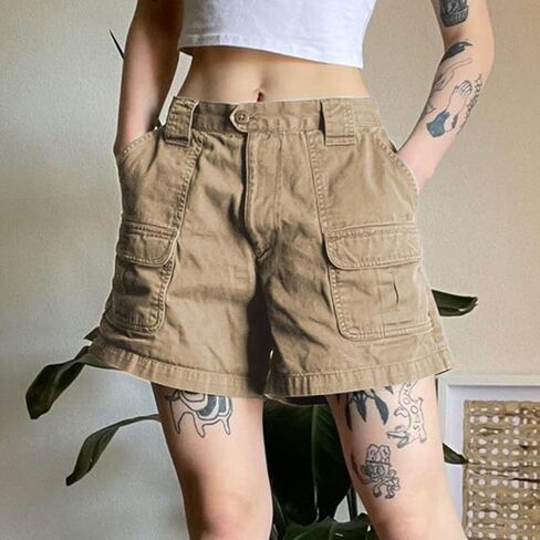 Womens High Waisted Cargo Denim Shorts Loose Fit A Line Jean Shorts for Teen Girls with Pockets in Saudi Arabia