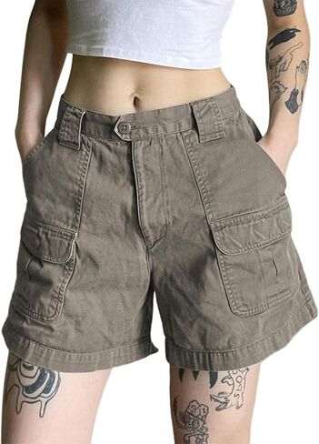 Womens High Waisted Cargo Denim Shorts Loose Fit A Line Jean Shorts for Teen Girls with Pockets in Saudi Arabia