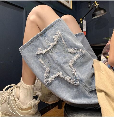 Y2K Jorts Shorts Baggy Jorts Star Jorts Elastic Waist Shorts Y2k Oversized Jorts Jean Shorts Y2k Baggy Shorts in Kuwait