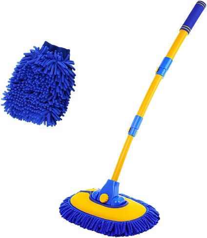 Car Wash Brush Kit, 40" Auto Wash Mop with 15° Curved Extendable Long Handle, Soft Scratch-Free Car Cleaning Mop Mitt to Clean Your Car Shine Like New, Car Accessories (Black+Yellow) in Kuwait