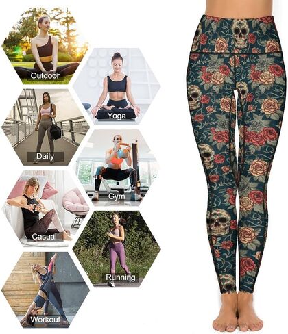 Women's High Waist Tummy Control Yoga Pants with Pockets Workout Leggings in Saudi Arabia