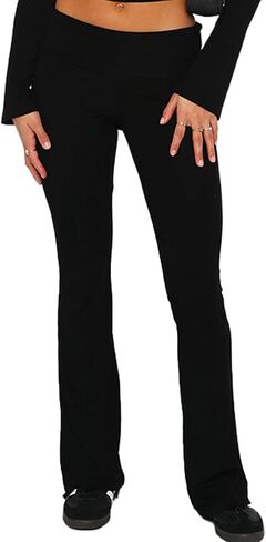 Women's Fold Over Leggings Stretch Flare Leggings Bell Bottom Slim Fit Yoga Fold Pants Joggers in Saudi Arabia