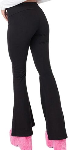 Women's Fold Over Leggings Stretch Flare Leggings Bell Bottom Slim Fit Yoga Fold Pants Joggers in Saudi Arabia