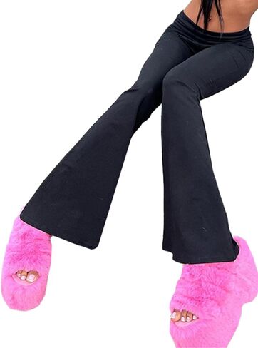 Women's Fold Over Leggings Stretch Flare Leggings Bell Bottom Slim Fit Yoga Fold Pants Joggers in Saudi Arabia