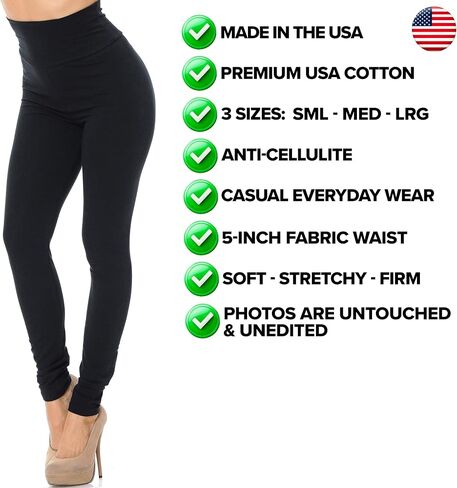 World of Meggings® المصنوع في الولايات المتحدة الأمريكية عالية الخصر الطول الكامل الطول اللبوجات القطن الأساسية in Kuwait