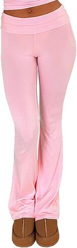 Women's Fold Over Leggings Stretch Flare Leggings Bell Bottom Slim Fit Yoga Fold Pants Joggers in Saudi Arabia