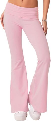 Women's Fold Over Leggings Stretch Flare Leggings Bell Bottom Slim Fit Yoga Fold Pants Joggers in Saudi Arabia