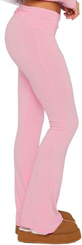 Women's Fold Over Leggings Stretch Flare Leggings Bell Bottom Slim Fit Yoga Fold Pants Joggers in Saudi Arabia