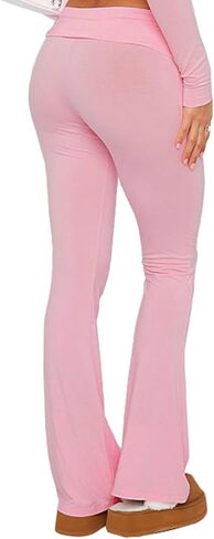 Women's Fold Over Leggings Stretch Flare Leggings Bell Bottom Slim Fit Yoga Fold Pants Joggers in Saudi Arabia