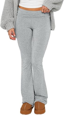 Women's Fold Over Leggings Stretch Flare Leggings Bell Bottom Slim Fit Yoga Fold Pants Joggers in Saudi Arabia
