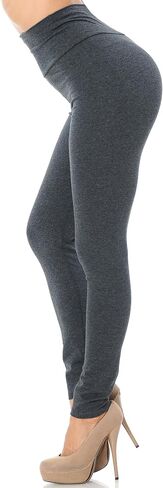 World of Leggings® Made in USA High Waisted Full Length Solid Basic Cotton Leggings in Saudi Arabia