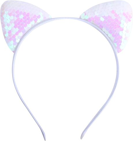 RFTWXHPN White Glitter Cat Ears Headband for Women Girls Sequin Cat Ear Headbands Halloween Cosplay Costume Hair Accessories for Women Cute Cat Ears Head Bands Cat Ear Hair Hoop Bands in Saudi Arabia