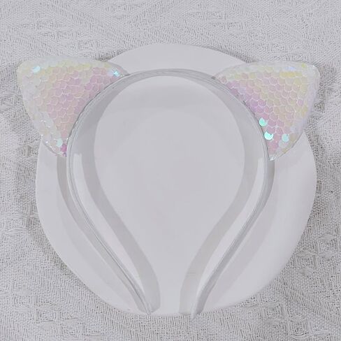 RFTWXHPN White Glitter Cat Ears Headband for Women Girls Sequin Cat Ear Headbands Halloween Cosplay Costume Hair Accessories for Women Cute Cat Ears Head Bands Cat Ear Hair Hoop Bands in Saudi Arabia