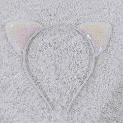 RFTWXHPN White Glitter Cat Ears Headband for Women Girls Sequin Cat Ear Headbands Halloween Cosplay Costume Hair Accessories for Women Cute Cat Ears Head Bands Cat Ear Hair Hoop Bands in Saudi Arabia